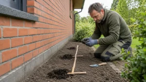 Tuinier vergelijkt bodemvocht op meerdere afstanden van een gevel