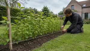 Koorden langs een jonge haag tonen een iets bredere basis dan bovenkant