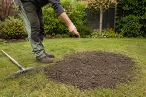 Kale plek in een gazon gelijkmatig doorzaaien met graszaad