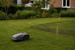 Robotmaaier werkt buiten een tijdelijk uitgesloten zaaizone