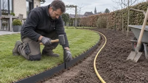 Gazonrand plaatsen voordat het borderpakket wordt geplant