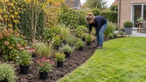 Borderplanten eerst in pot uitzetten naast de afgewerkte gazonrand