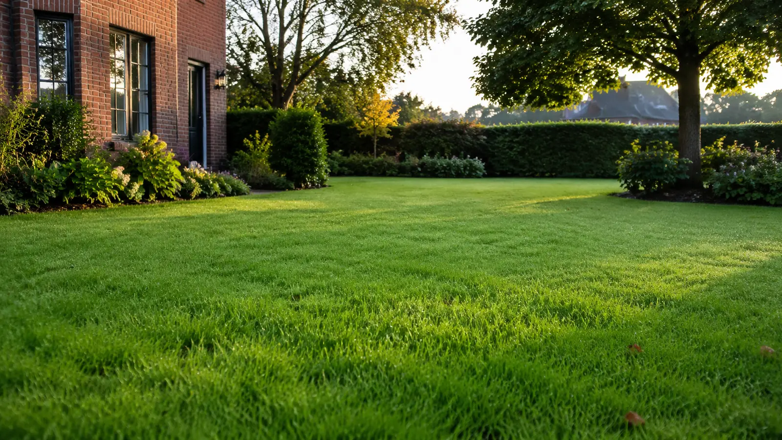 Natuurlijk groen gazon dat iets langer wordt gehouden om minder vaak te maaien