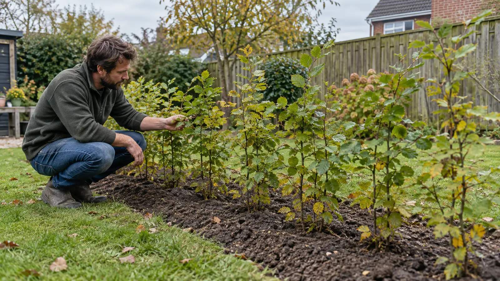 Jonge haagbeuk met zichtbare open ruimte tussen gezonde planten