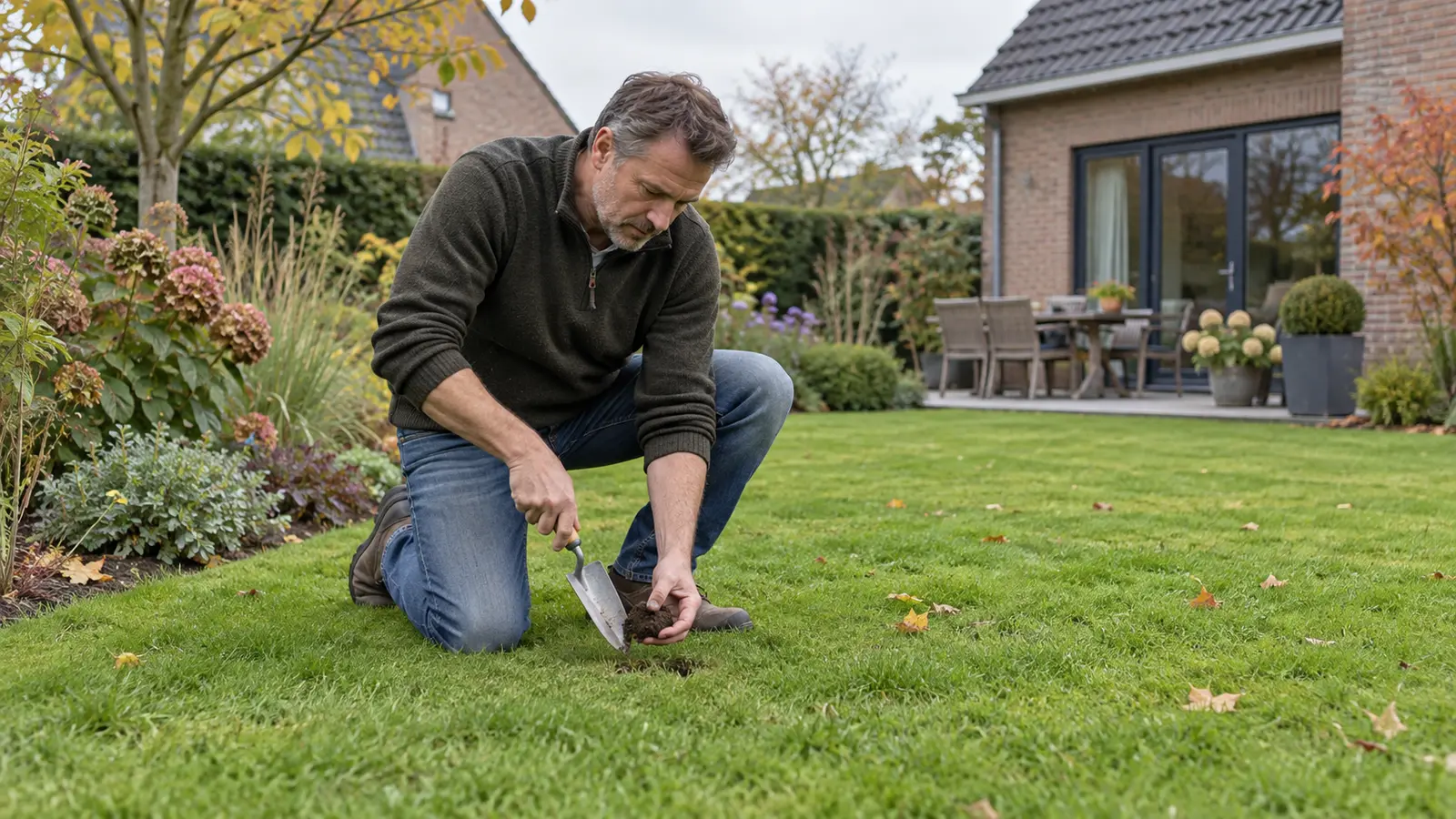 Bodemstaal nemen voor een pH-test van het gazon