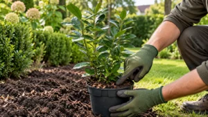 Tuinier controleert vocht van een Novita-potkluit