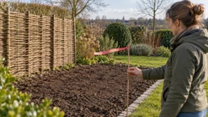 Tuinier vergelijkt de wind in een leeg plantvak met een los lint aan een stok